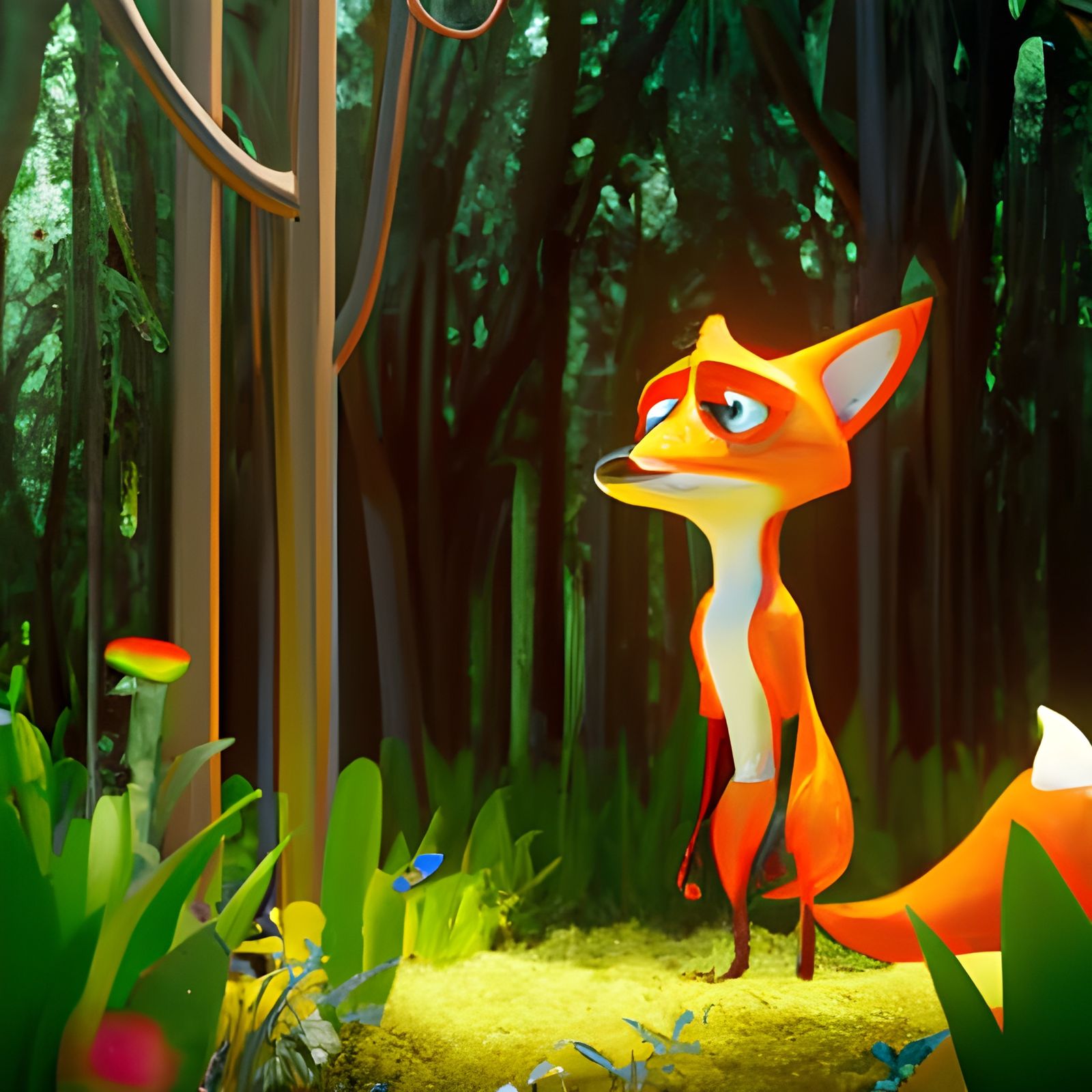 Fox in Forest: Pixar-Style 3D Render