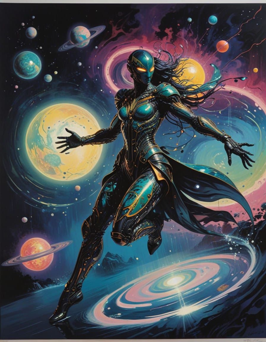 Ethereal Cyberpunk Art in Art Nouveau Style