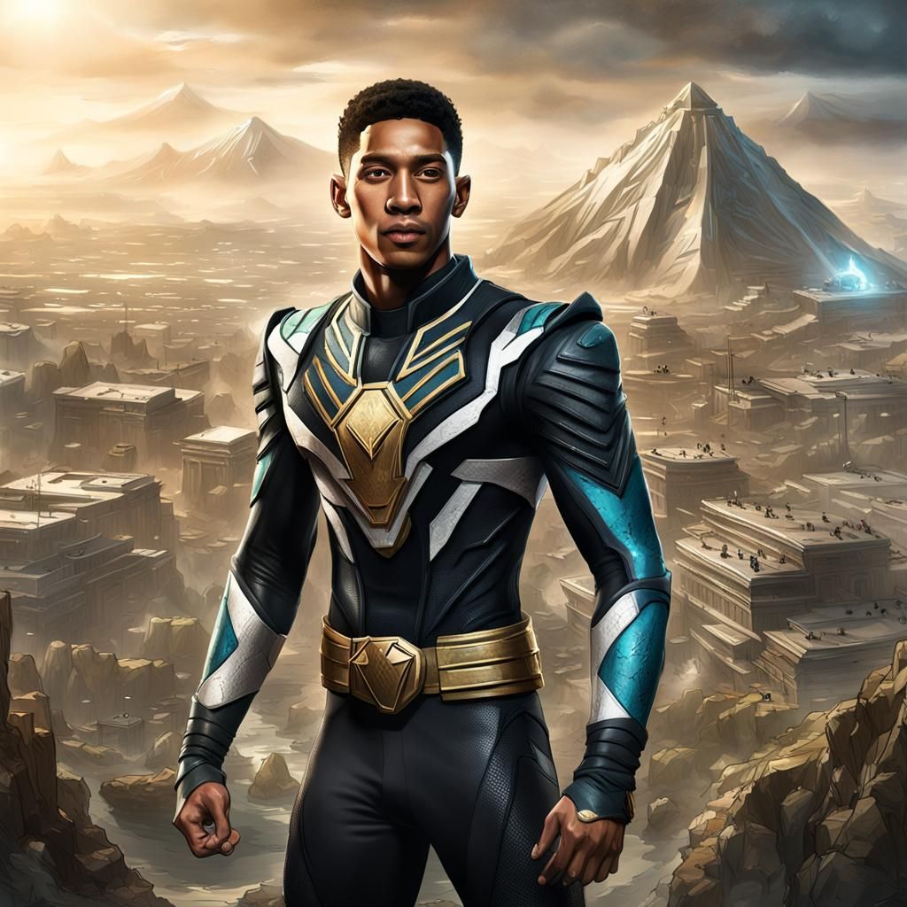 Black Power Ranger in Apocalyptic Landscape