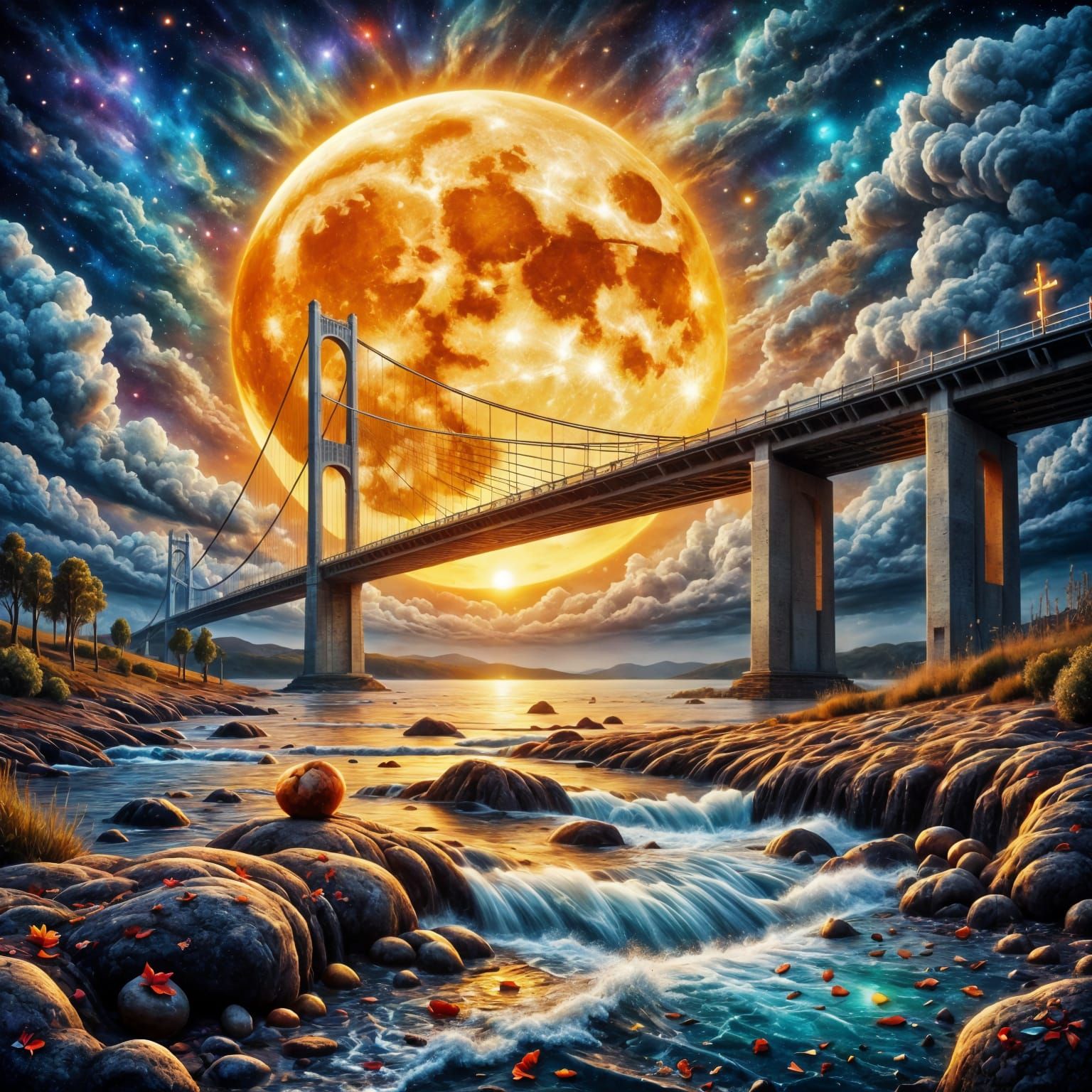 Harvest Moon Ascends to the City Skyline