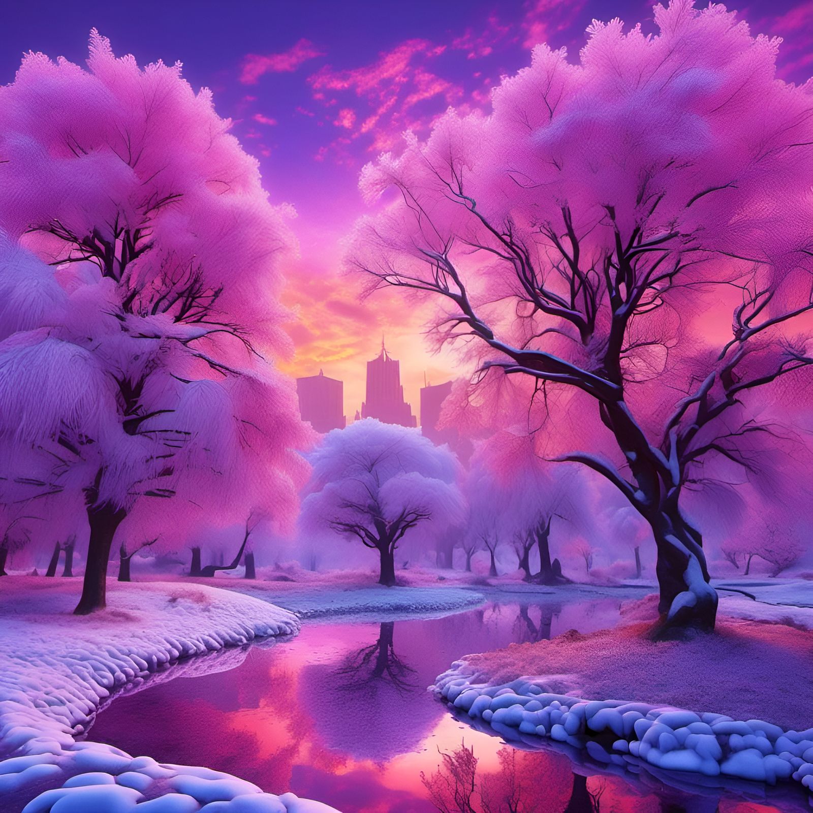 Winter Park Landscape in Pastel Hues