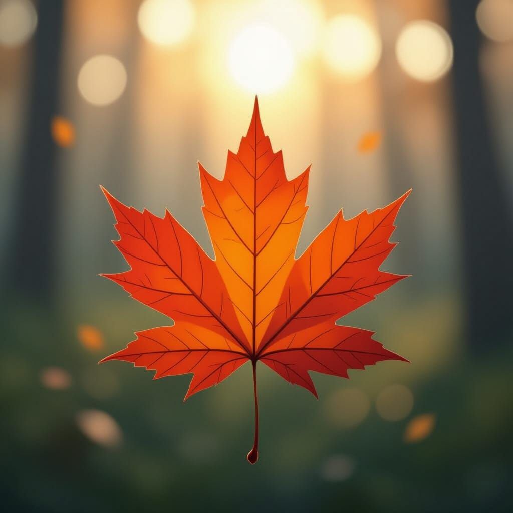 Vibrant Maple Leaf in Anime-Inspired Digital Art