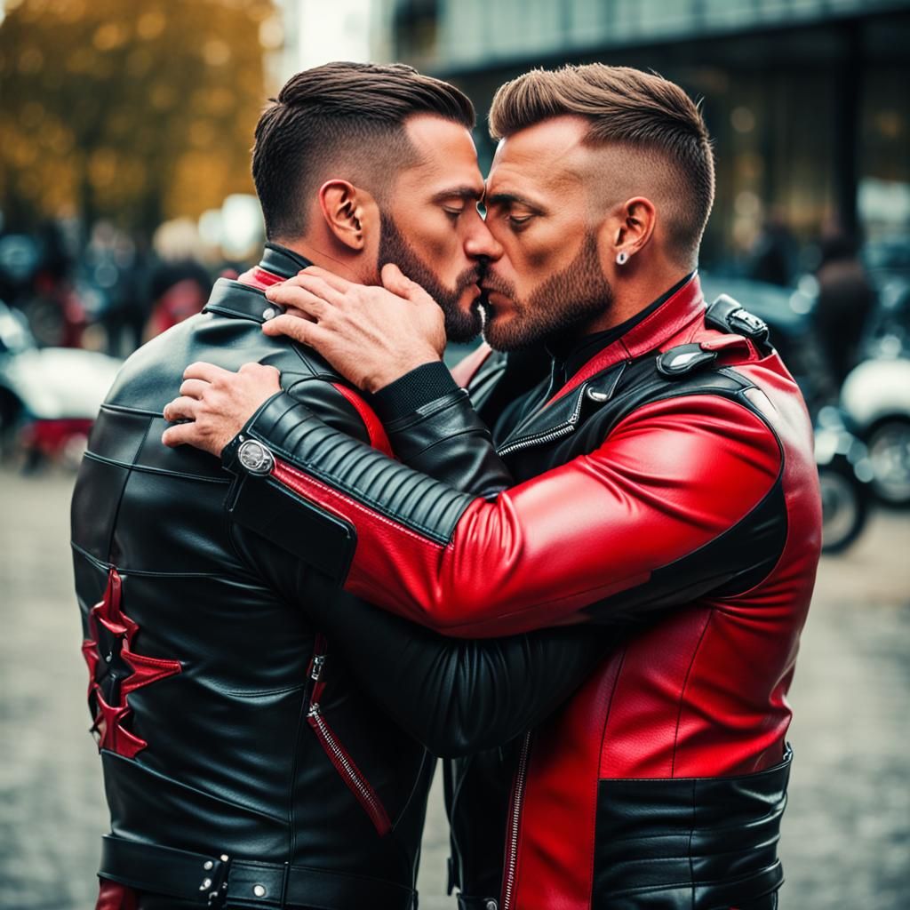 Handsome Bikers Embrace: Professional Photography