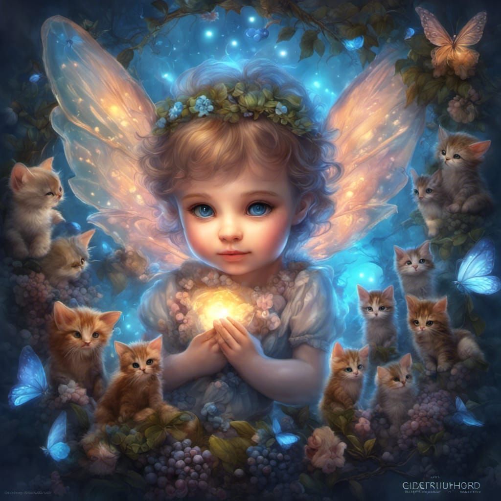 Winged Kittens and Fairies in Candy Wonderland