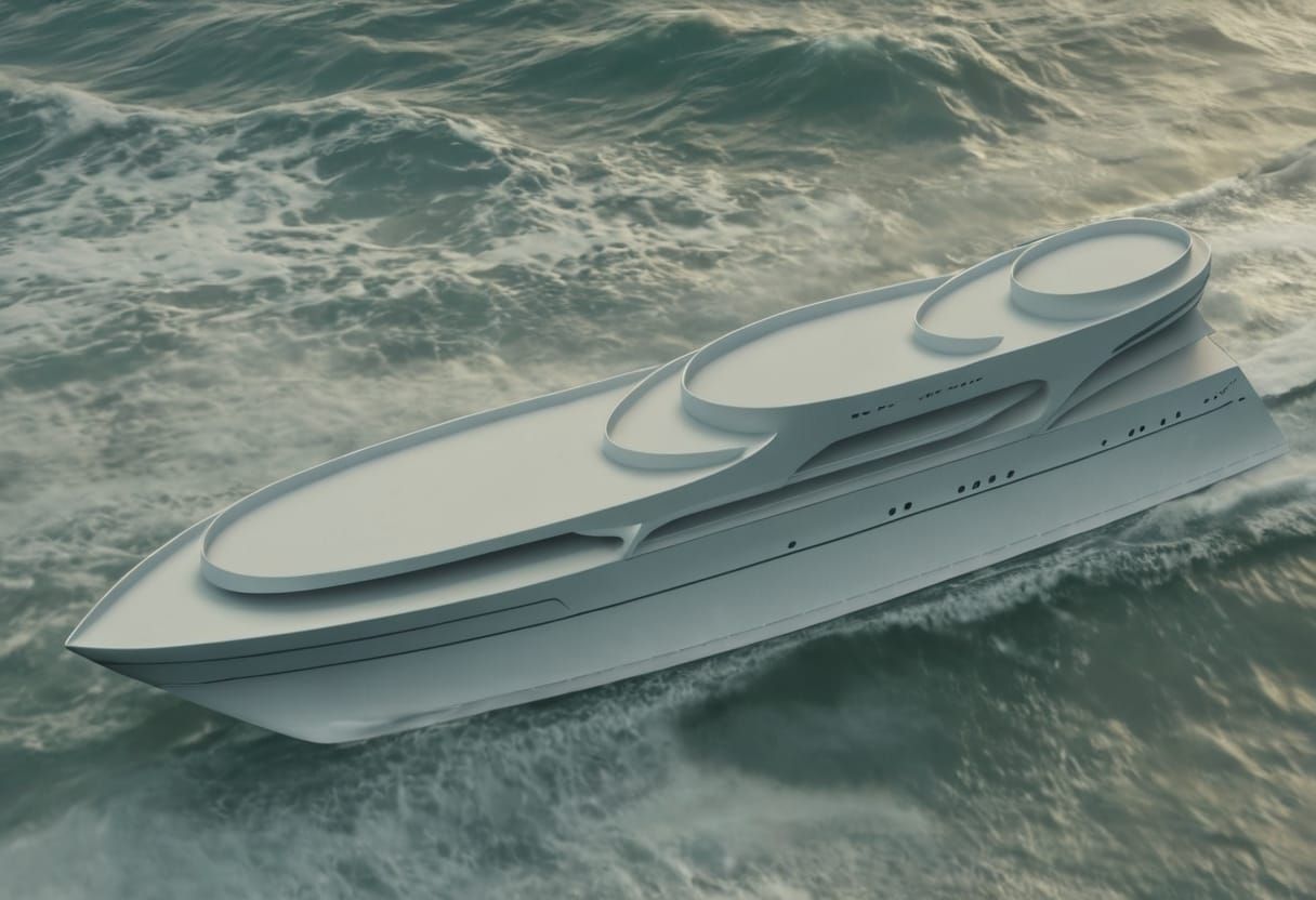 Sleek Futuristic Ocean Liner Dominates Turbulent Ocean Waves