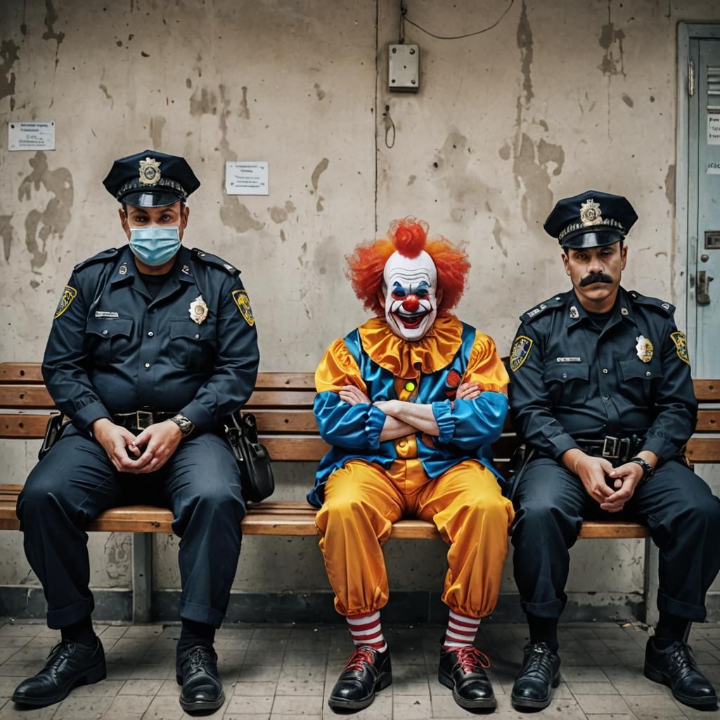 Clown in Handcuffs at Police Station