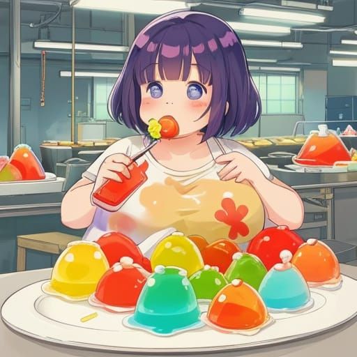 Anime Girl Covered in Jell-O in Factory