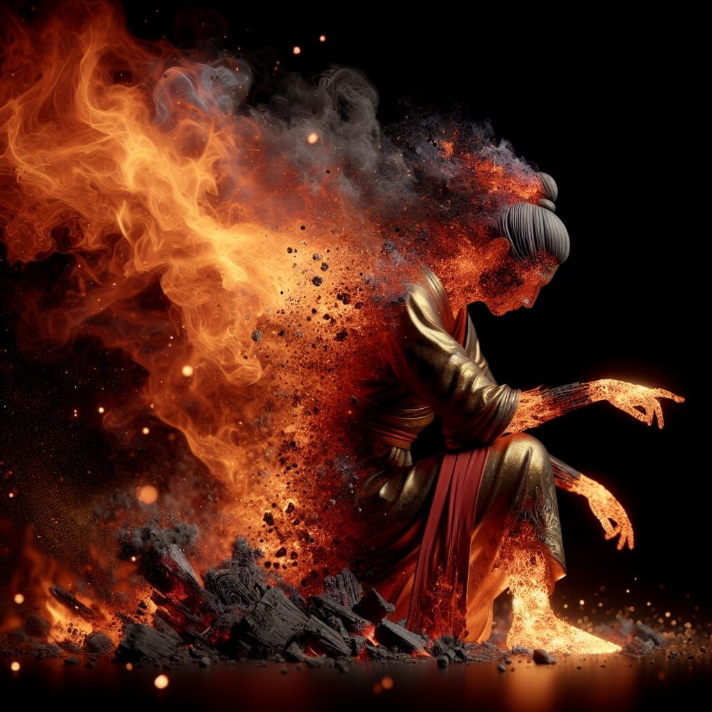 Fiery Goddess Disintegrating into Flames