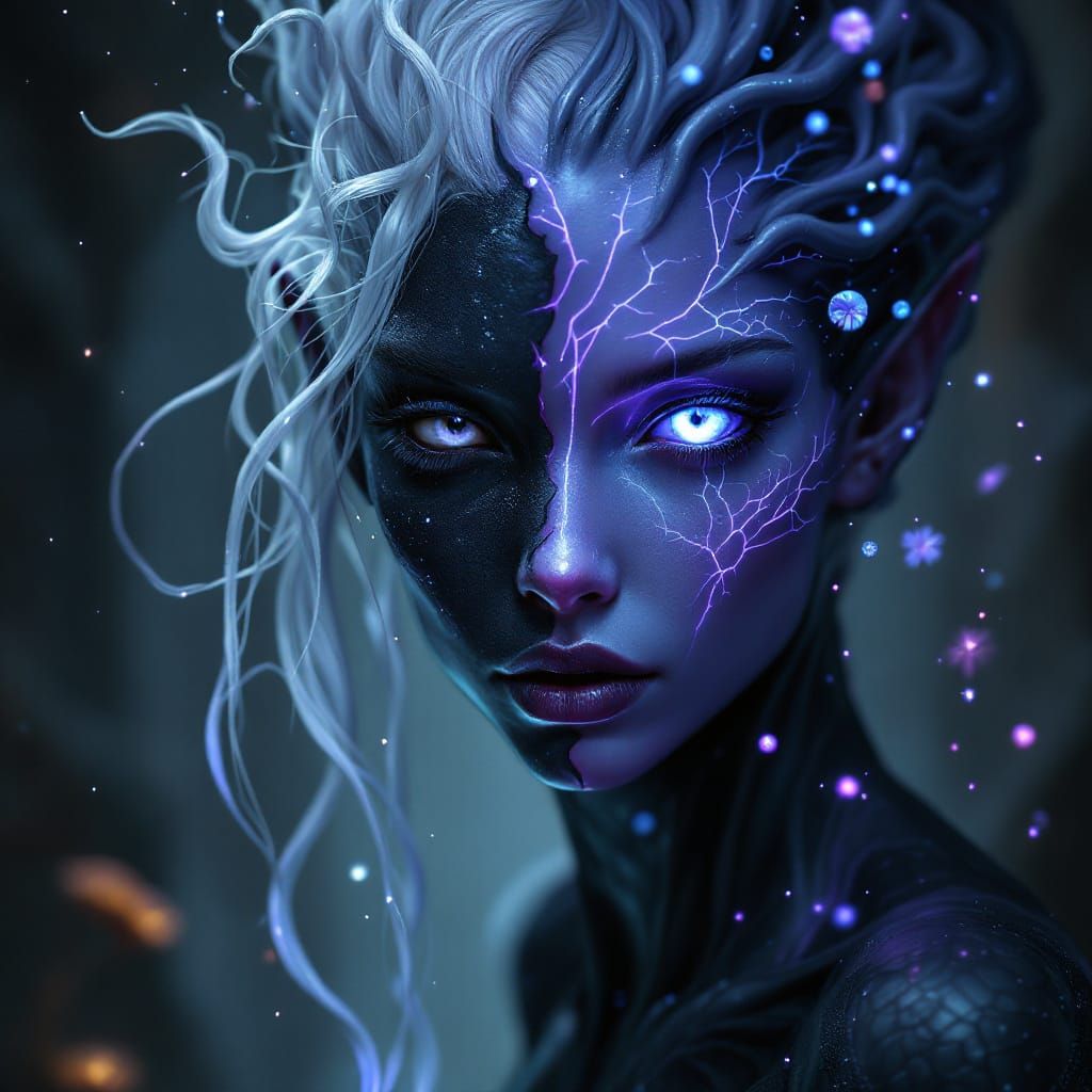 Drow Woman Transforms into Mind Flayer Portrait