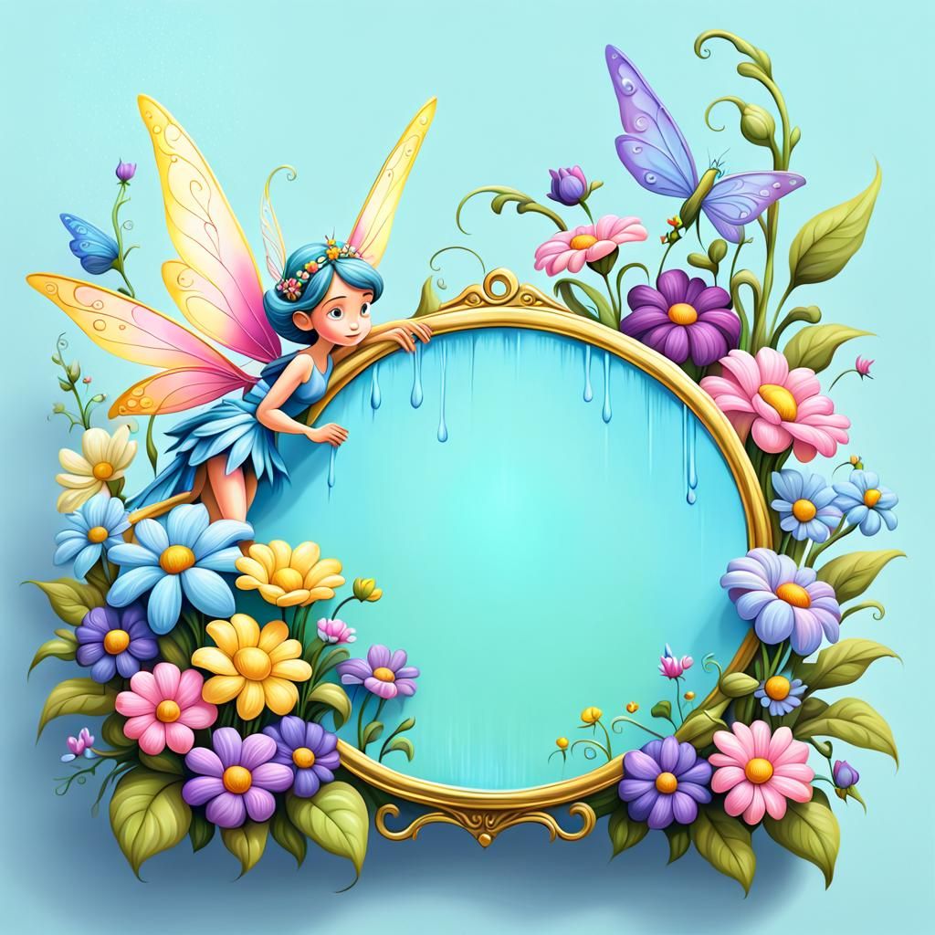 Fantasy Fairy Signboard with Flowers in Pixar Style