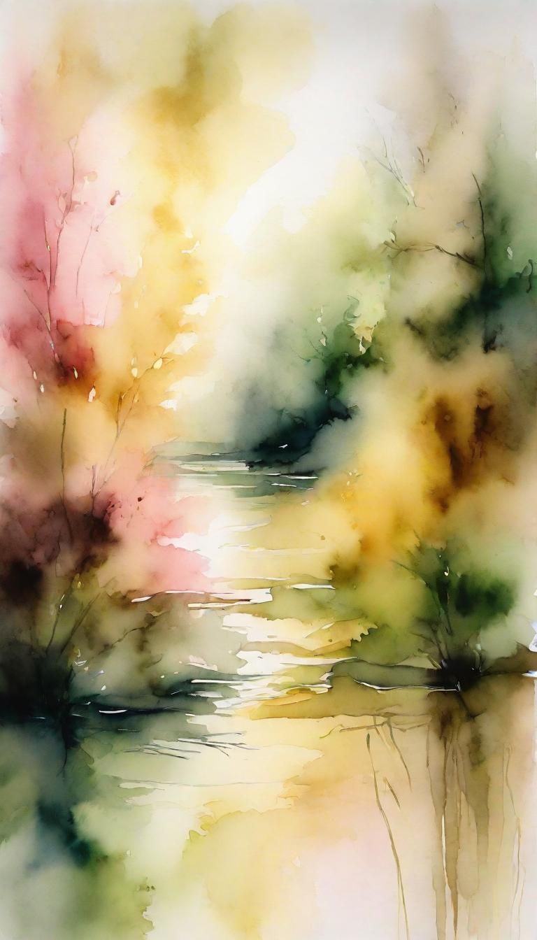 Watercolor Abstract Painting of a Serene Riverbank