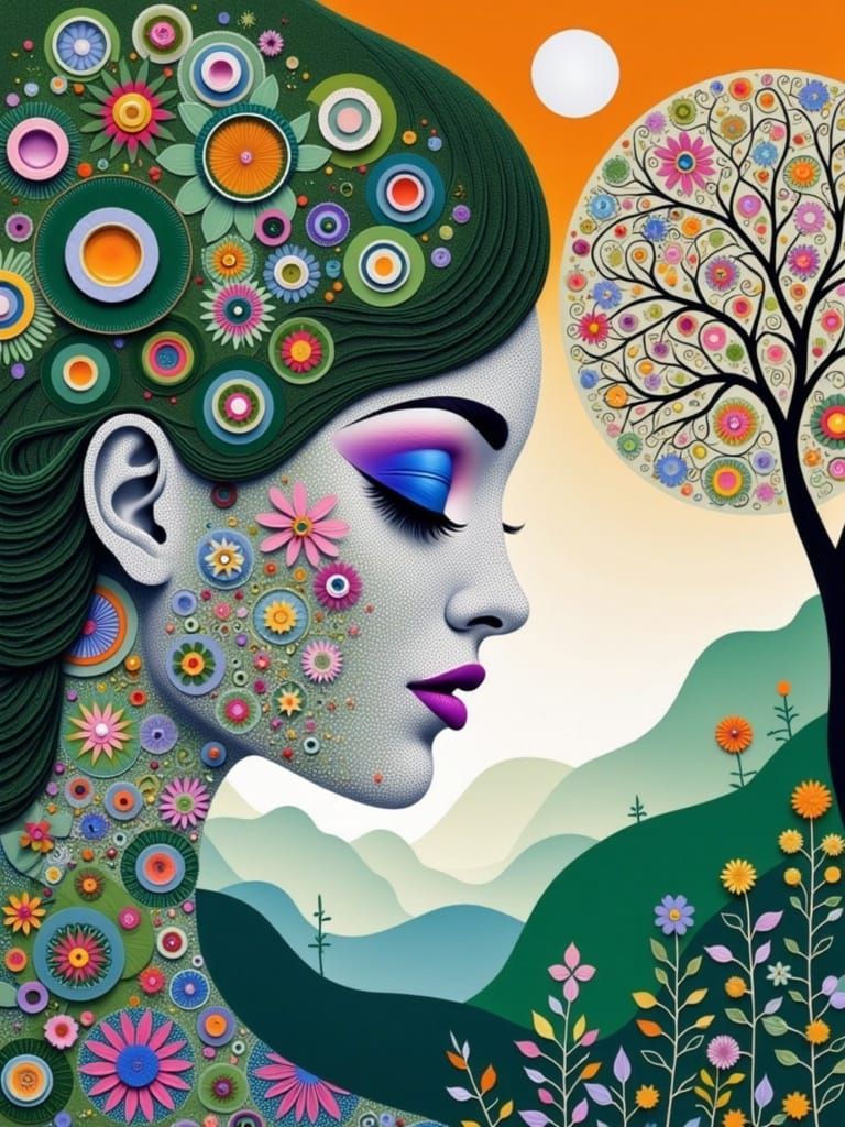 Whimsical Woman in Vibrant Contemplation, Inspired by Dreaml...