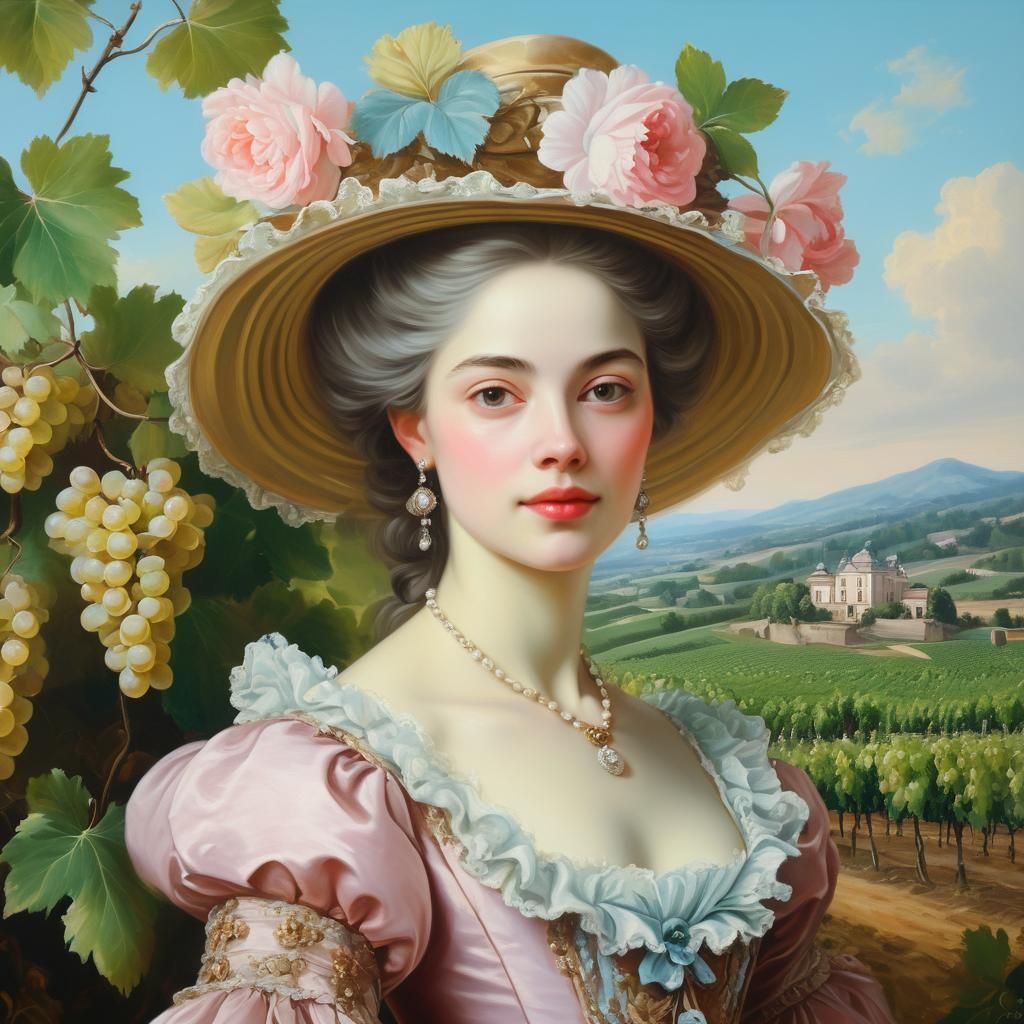 Rococo Portrait of Woman in Vineyard