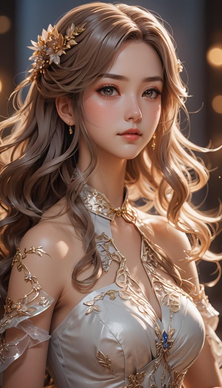 Elegant Anime Woman Portrait in 3D