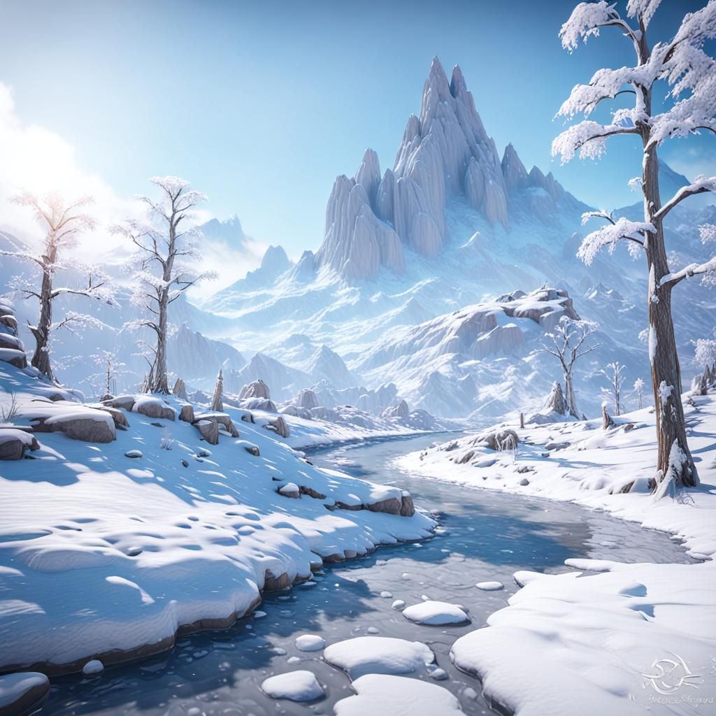 Epic Snowy Landscape in 3D Game Style