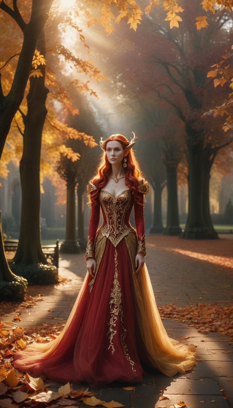 Elegant Elf in Autumn Court Cinematic Still