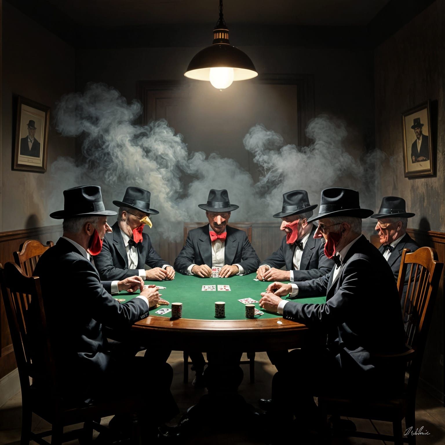 Gangster Turkeys Play Poker in Smoky Backroom