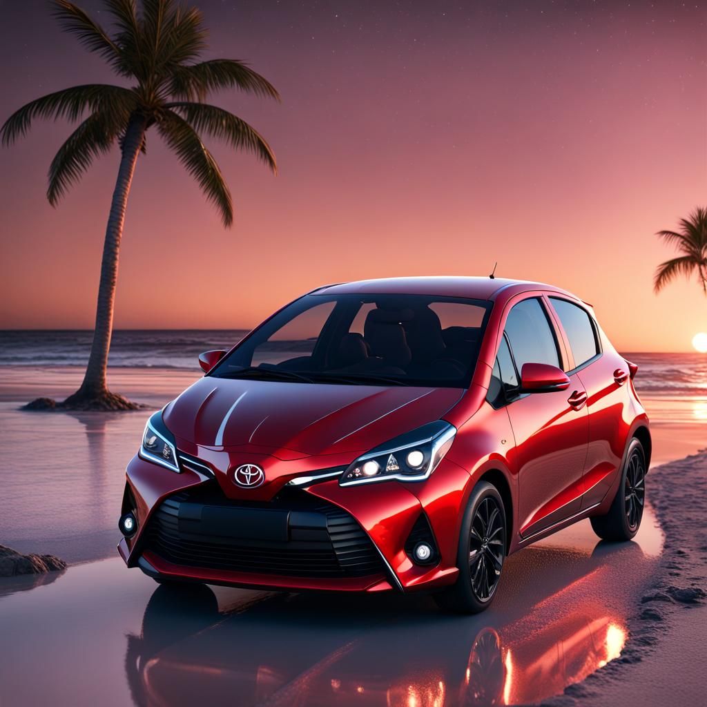 Toyota Yaris at Beach Entrance: Photorealistic Rendering