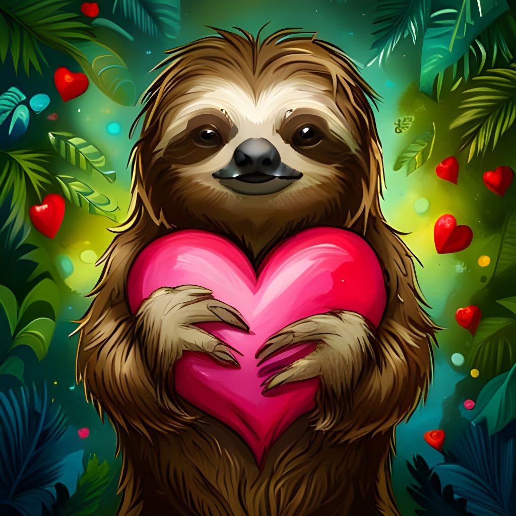 Adorable Sloth Holding Heart with 'Love'