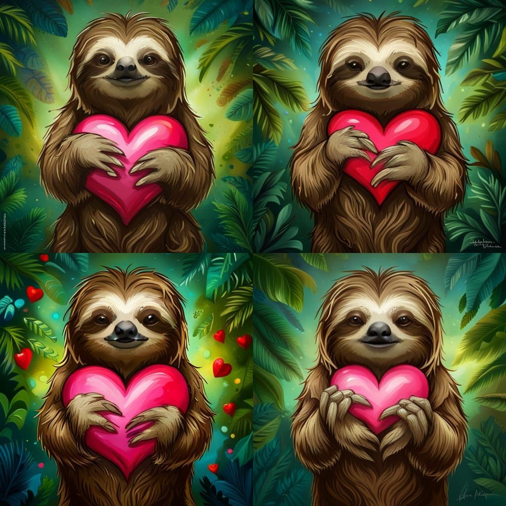 Adorable Sloth with Heart in Vibrant Digital Art