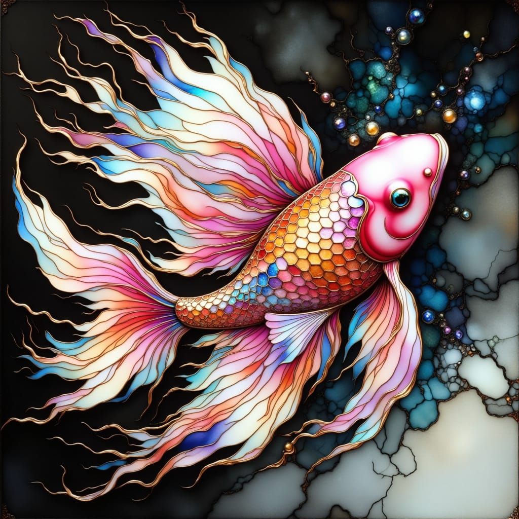 Bioluminescent Koi Fish in Watercolor and Ink Style