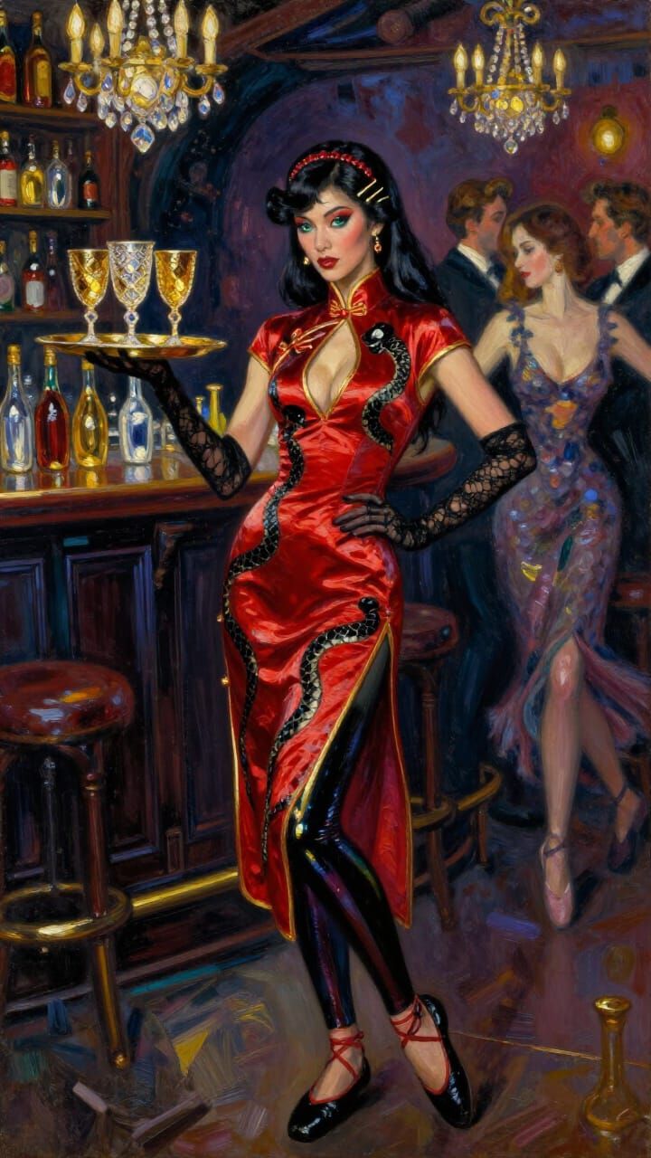 Elegant Hostess in 1890s London Bar