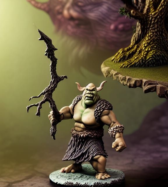 Ogre Figurine in Forest, Painted Style