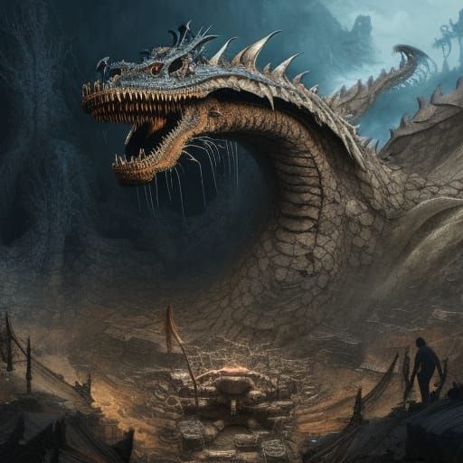 Dragon Skeleton Excavation in Tokyo: Detailed Matte Painting