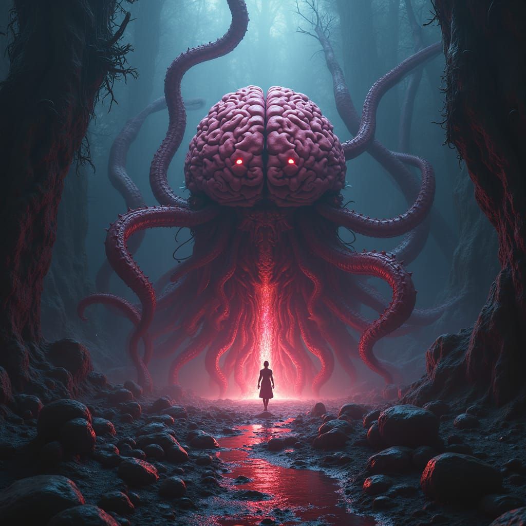 Azathoth's Dark Realm: Eerie Tentacles in 3D Cinematic Style