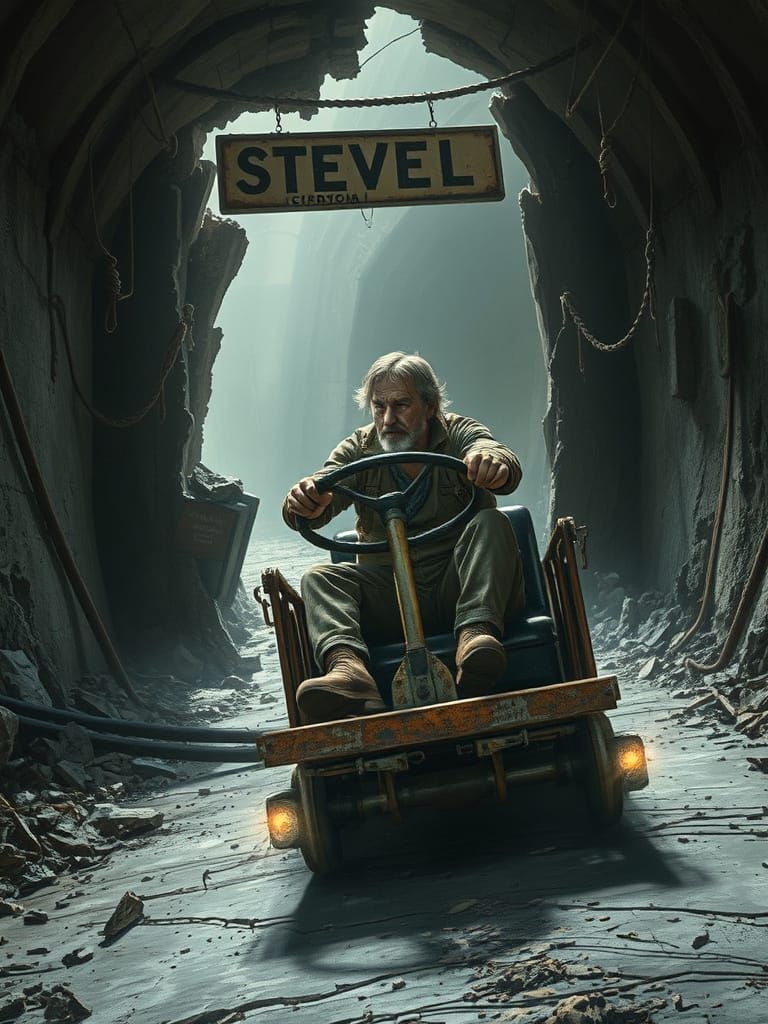 Determined Explorer Navigates Ruined Underground Tunnel