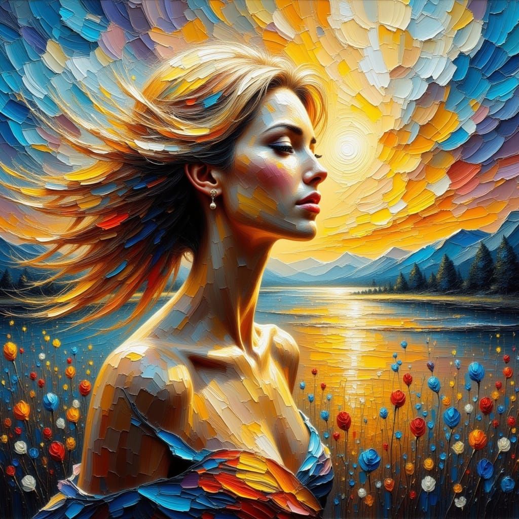 Impasto Oil Painting of Ethereal Woman in Twilight