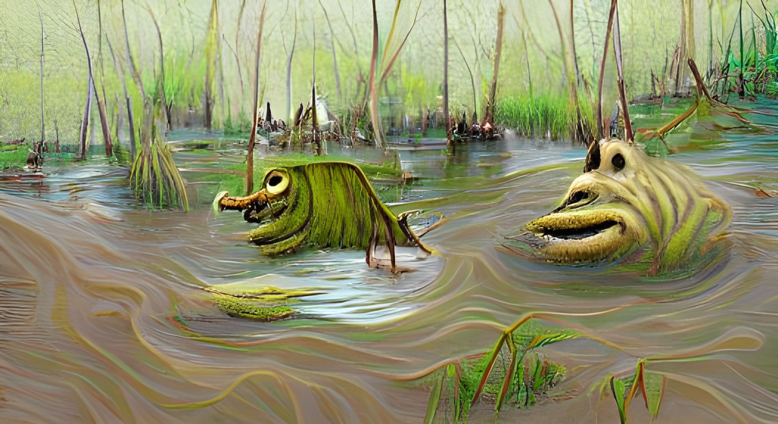 Amphibious Creature in Prehistoric Swamp