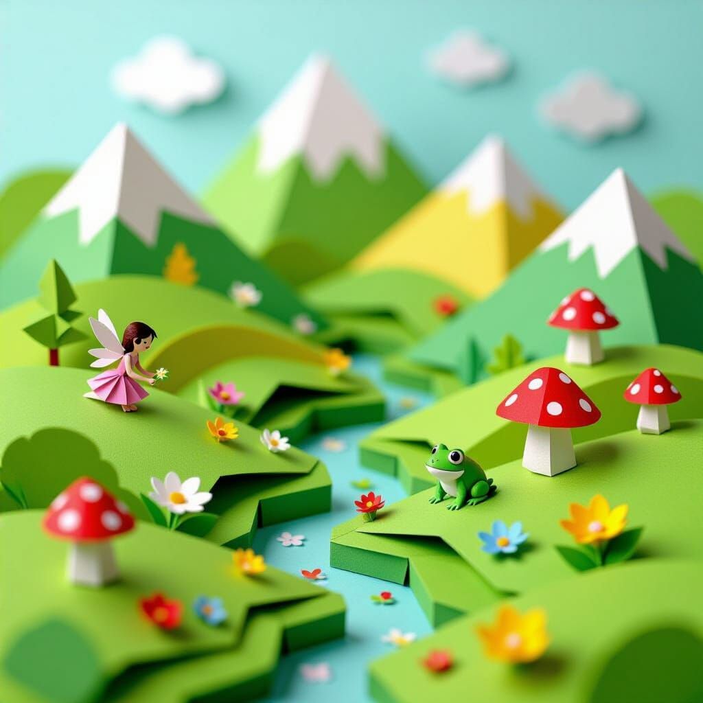 Microscopic Origami Fairy World Landscape