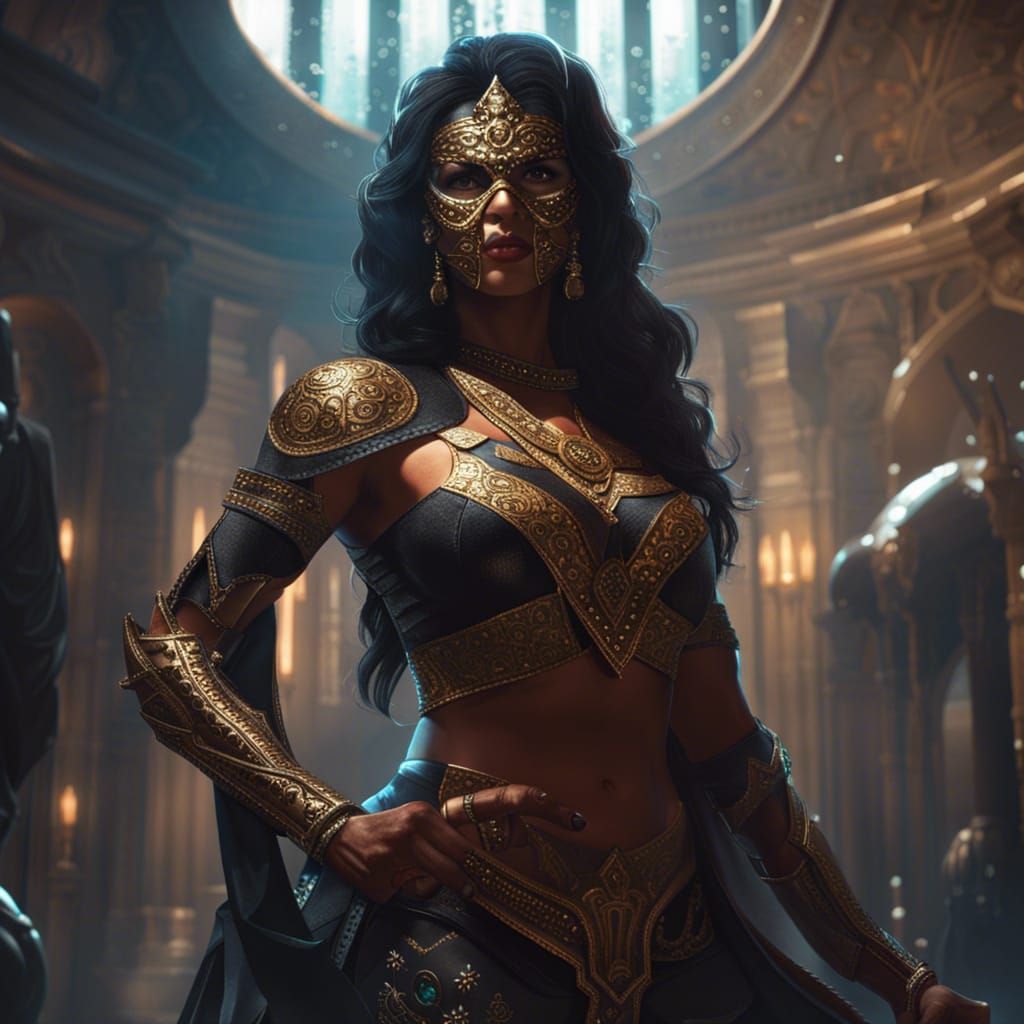 Indian Superheroine in Throne Room: Dark Fantasy Art