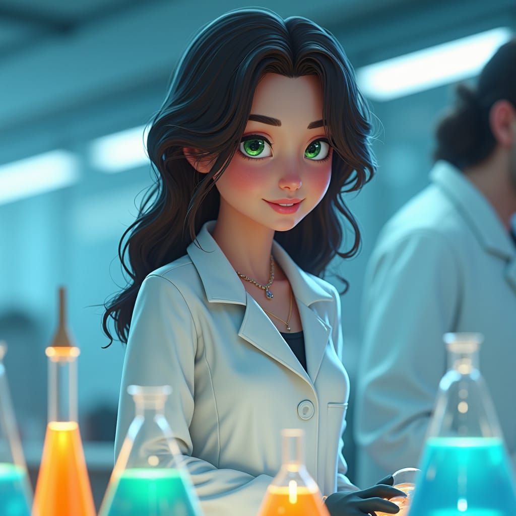 Biologist in Futuristic Lab: Semi-Realistic Animated Style