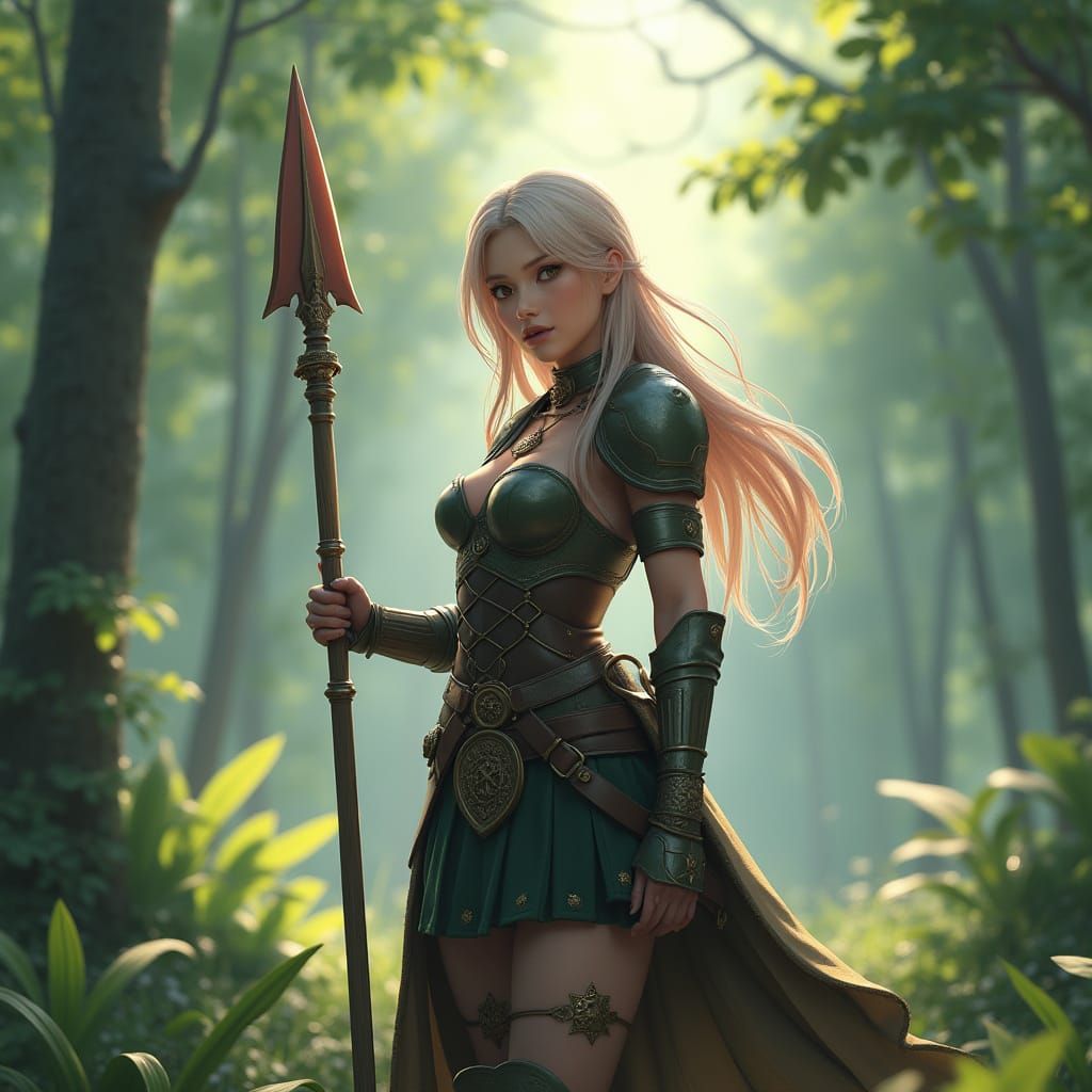 Kilted Woman Warrior with Spear, 3D Anime Art