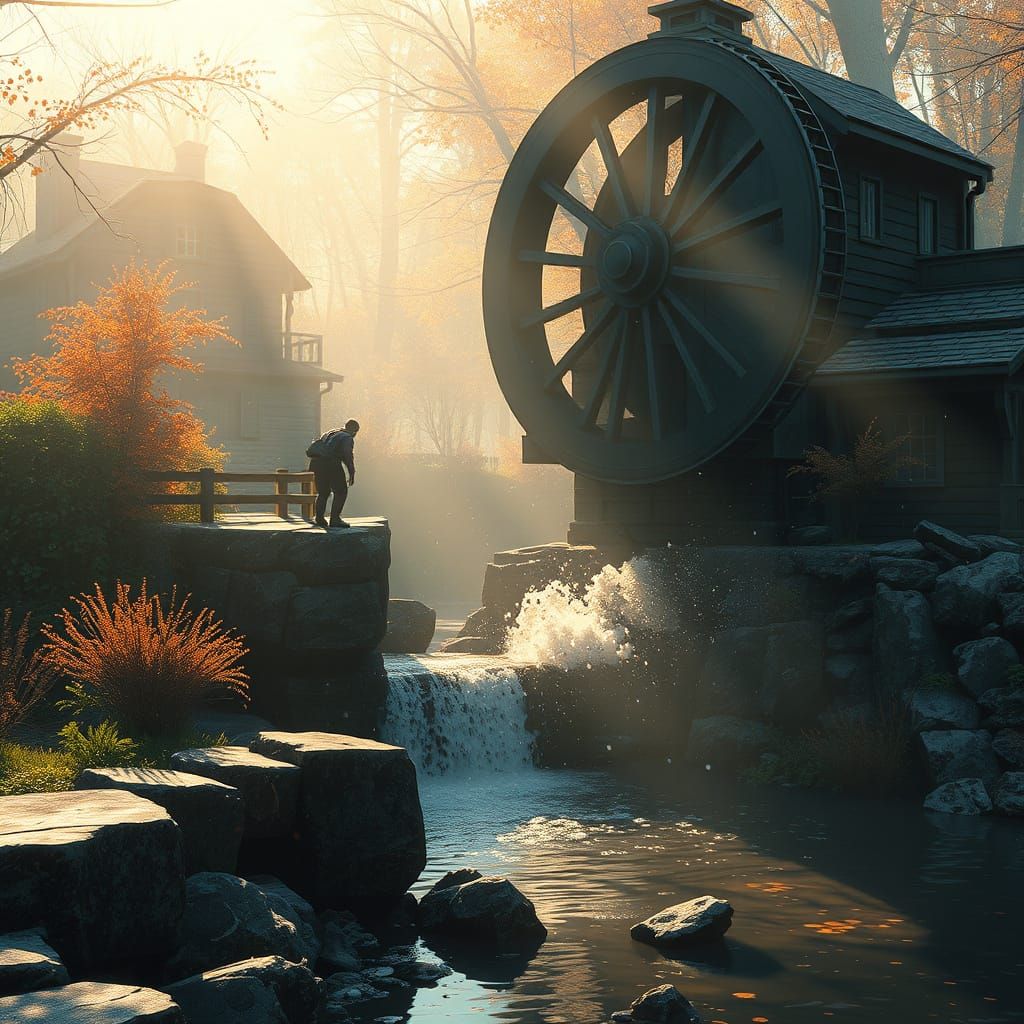 Vibrant Morning Waterwheel Concept Art