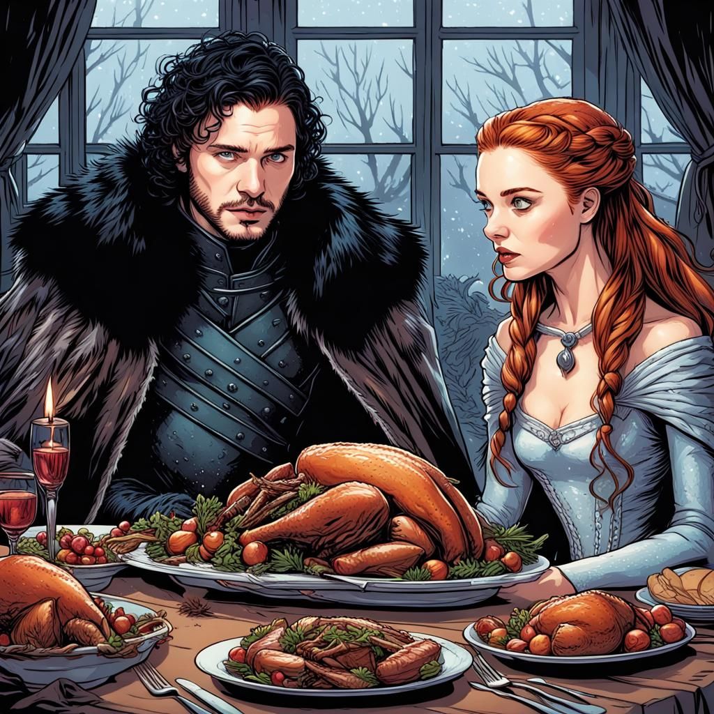 Jon Snow and Sansa Stark Thanksgiving Dinner, Comic Art