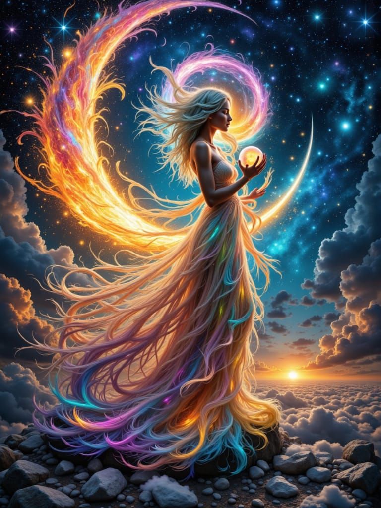 Cosmic Goddess on Moon with Crystal Orb