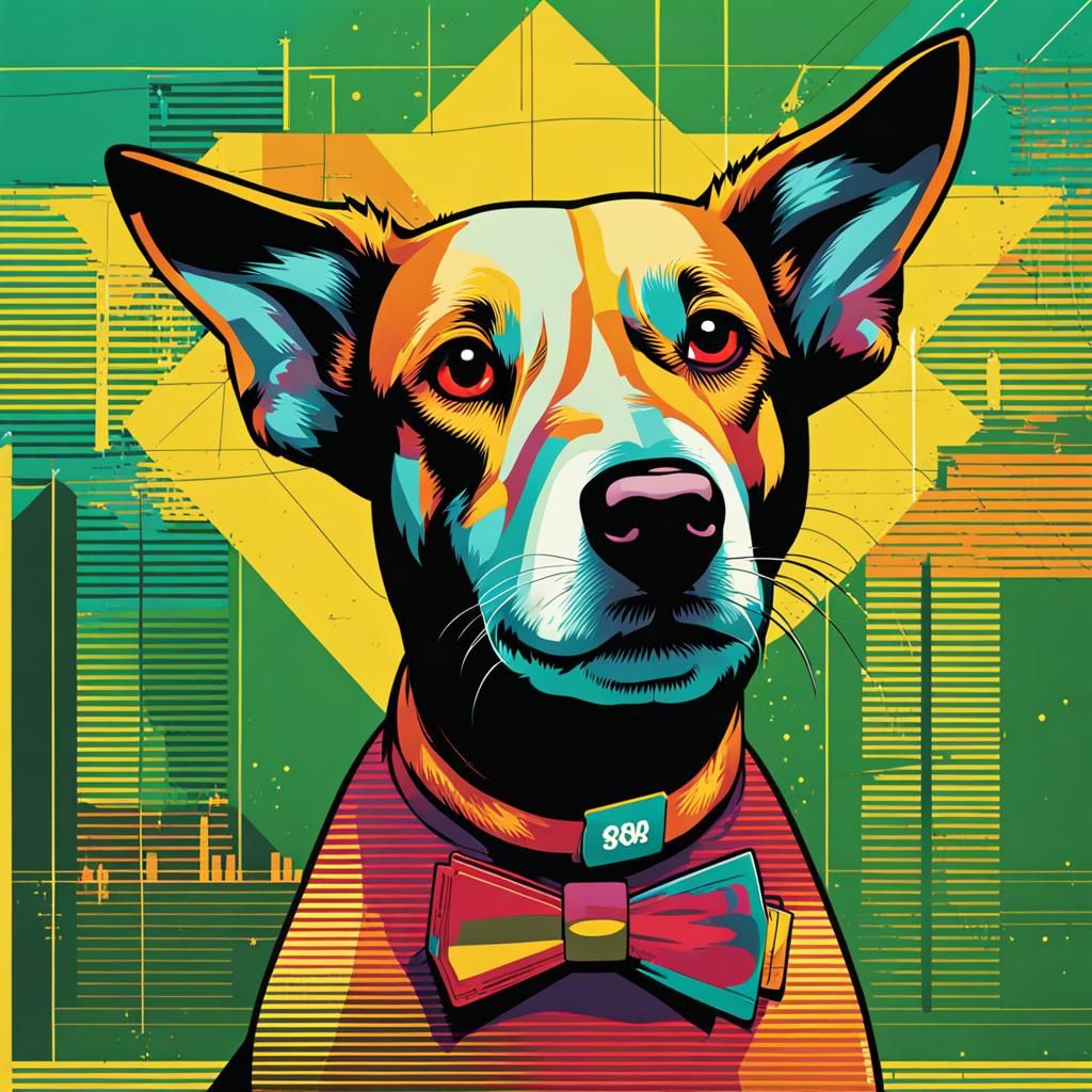 Animated Dog with Money: Pop Art Screen Print