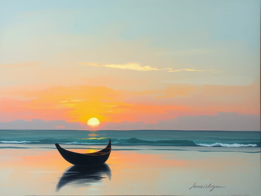 Turquoise Sunset in an Ultraminimalist Oil on Canvas