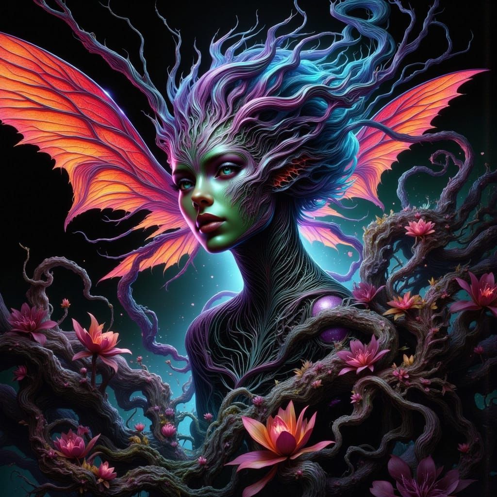 Biopunk Winged Creature in Spectral Colors