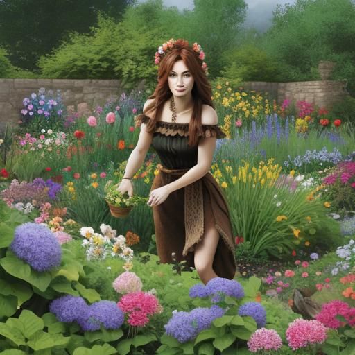 Cavewoman in a Flower Garden