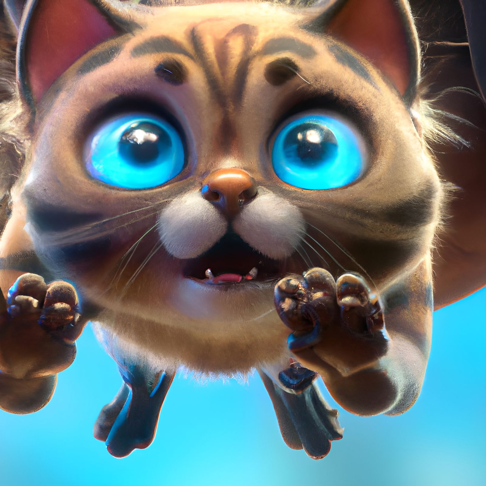 Terrified Cat Flying in the Air in 3D