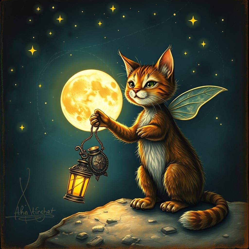 Cat-Sprite Steals the Moon: Golden Age Illustration