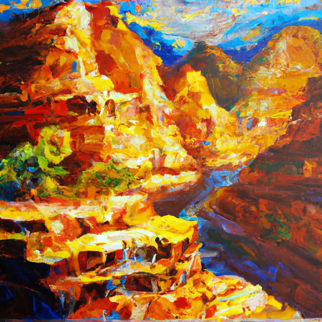 Canyon Landscape: Palette Knife Painting