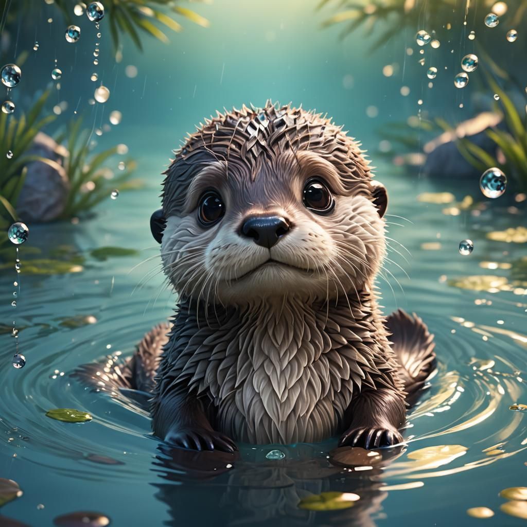 Adorable Baby Chibi Otter Close-up in 3D Digital Art
