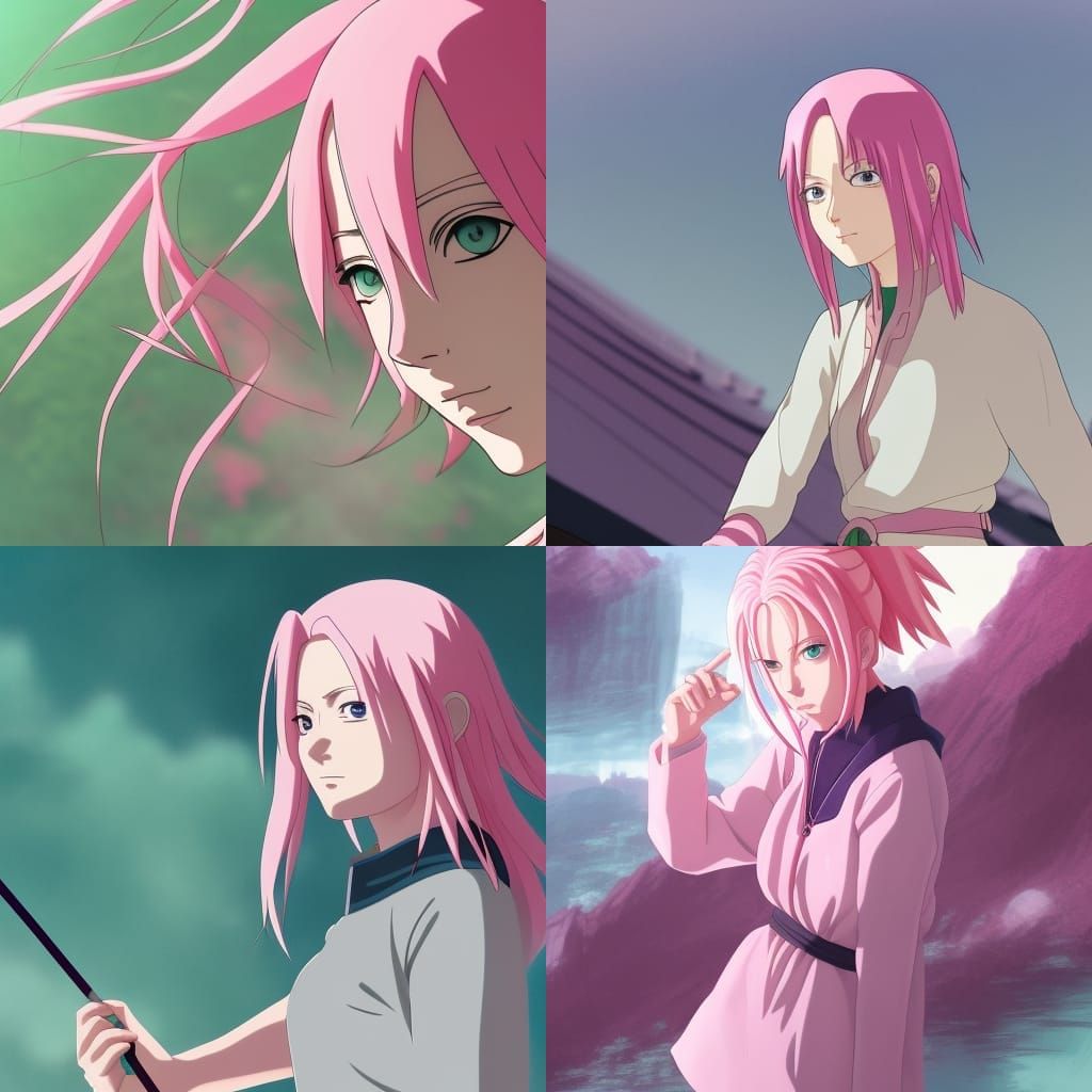 Sakura Haruno Ninja in Studio Ghibli Anime Style