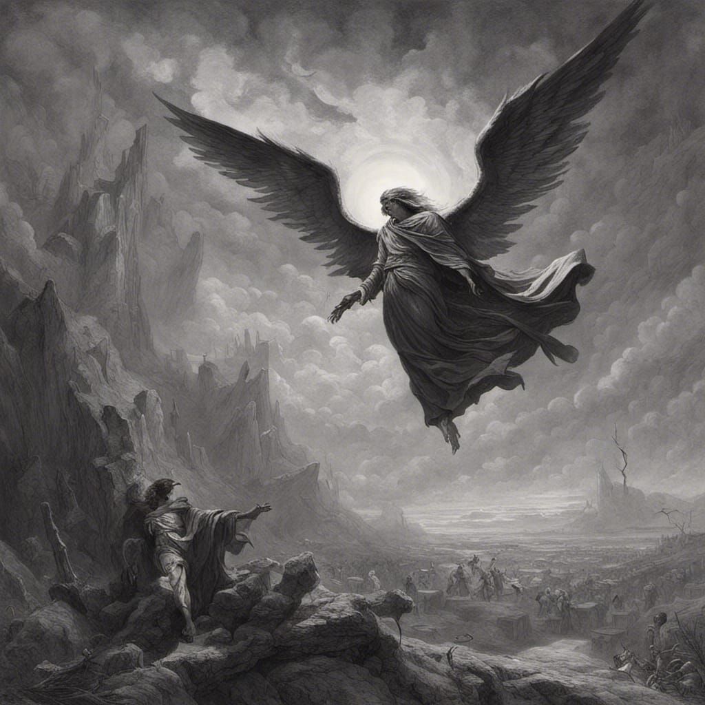 Angel of Death Soaring in a Horror Scene