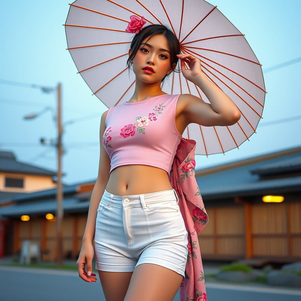 Japanese Woman Posing with Cyber-Elegance and Mystique